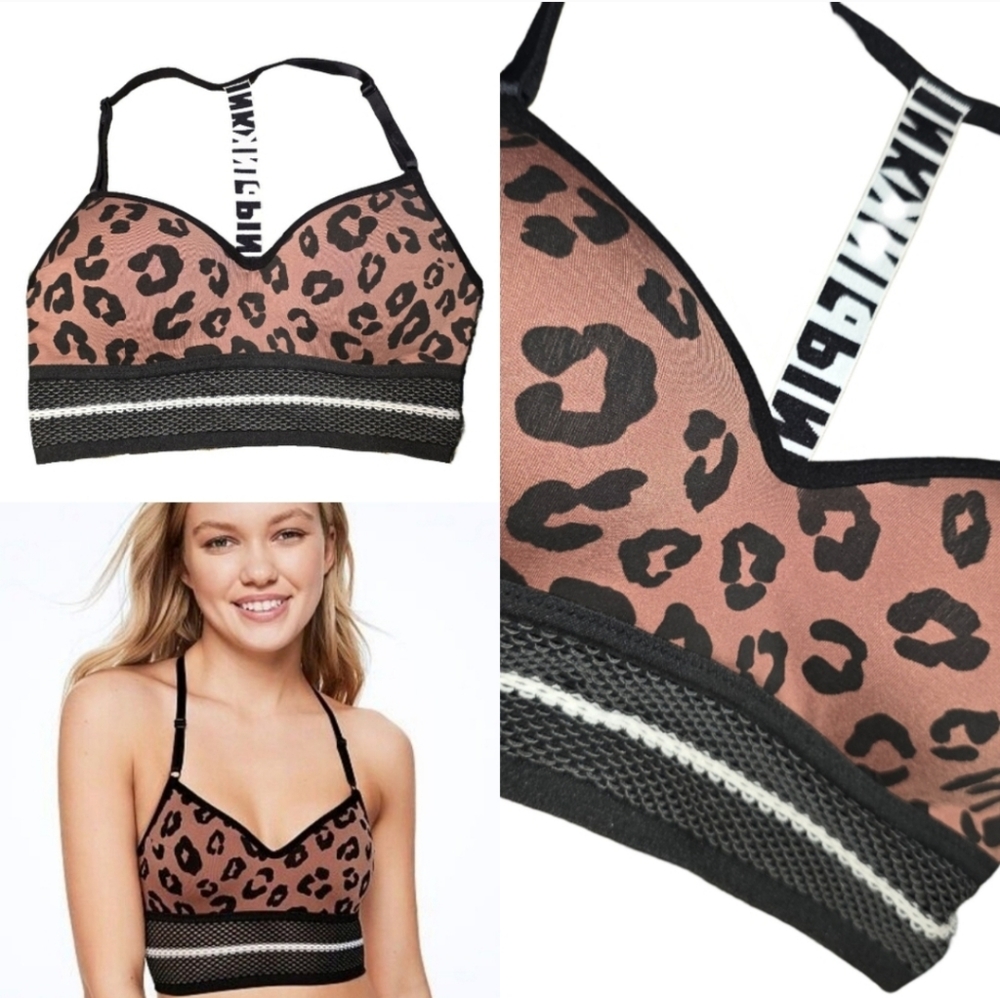 Victorias Secret PINK Animal Print Sports Bra Cool & Comfy Mesh Bottom Sz SMALL